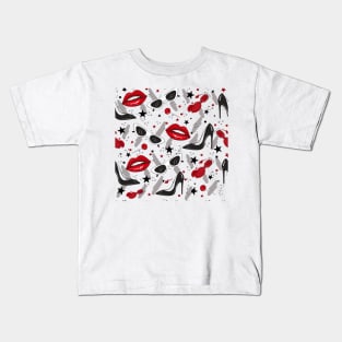 Red Lips Black Heels design for pretty girls Kids T-Shirt